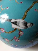 清代永庆长春款松石绿釉花鸟天球瓶一对