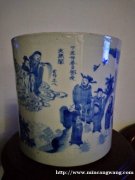 崇祯青花山水人物笔筒