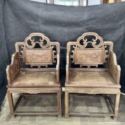 清红木雕瓶花云纹太师椅一对