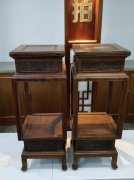 清早海南黄花梨绳纹花几一对